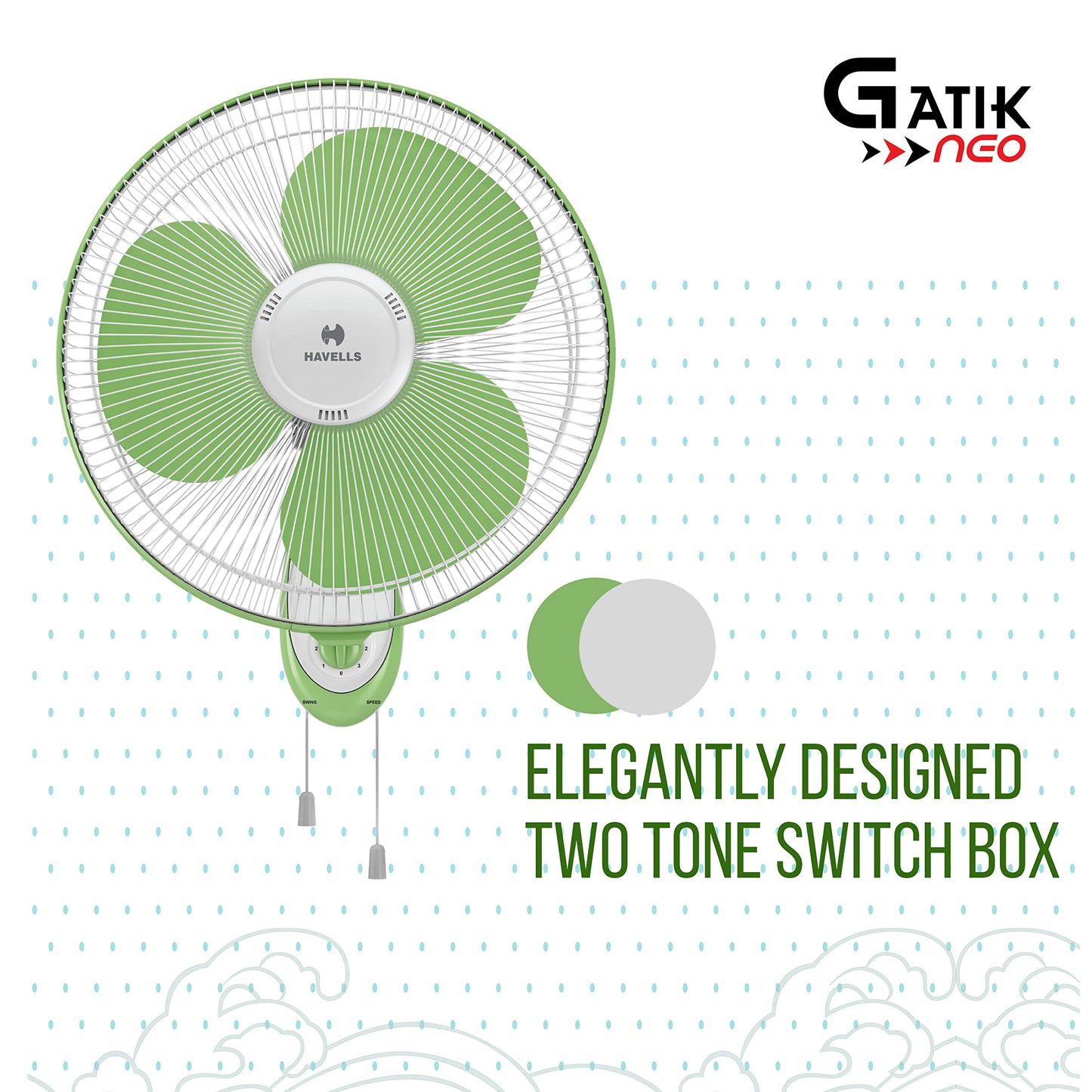Havells Gatik Pro 400mm Wall Mount Fan|RPM: 1350|Double string for Speed & Oscillation control | Thermal Overloaded Protected Motor | 100% Copper Wire Winding Motor | 2 Year Warranty,230 Volts(Black)