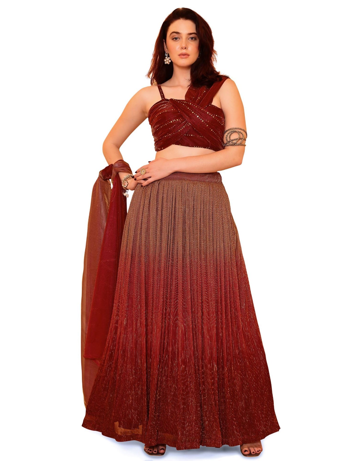 PURVAJA Women's Polyester Blend Semi-Stitched Lehenga Choli