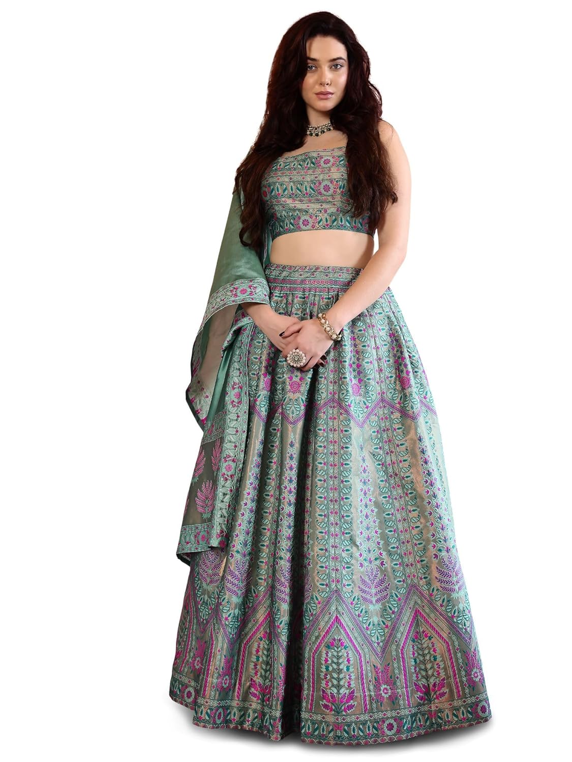 PURVAJA Women Faux Silk Semi-Stitched Lehenga Choli Set