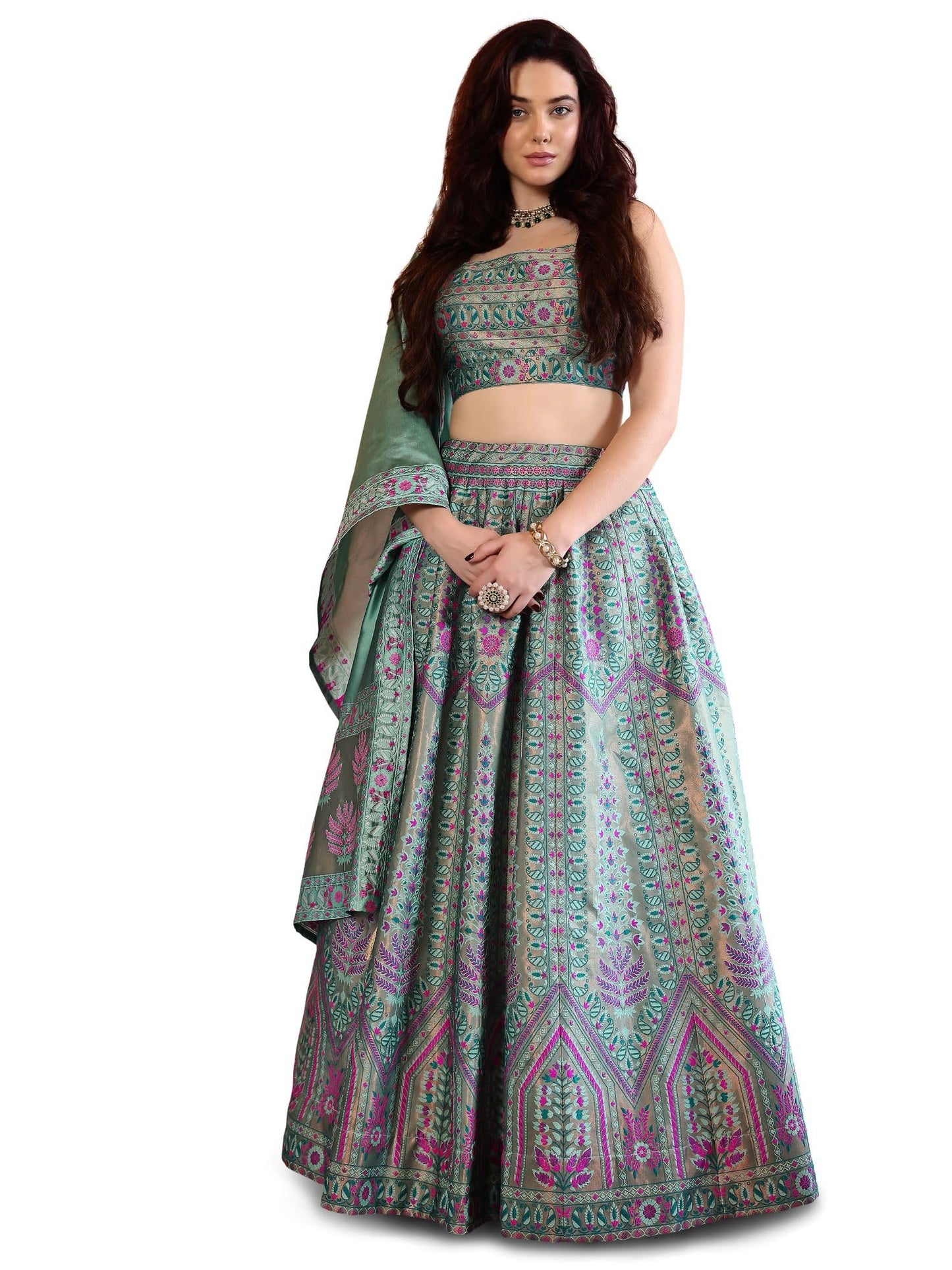 PURVAJA Women Faux Silk Semi-Stitched Lehenga Choli Set