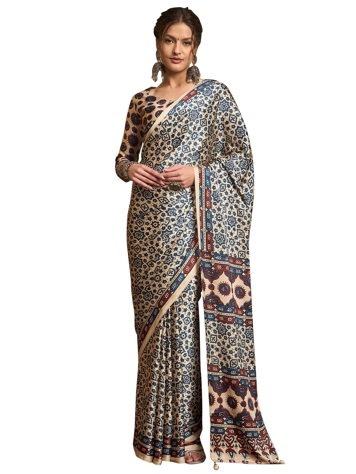 AKHILAM Women's Pure Crepe Striped Printed Saree With Unstitched Blouse Piece (NORAJRK101_HS_Parent)