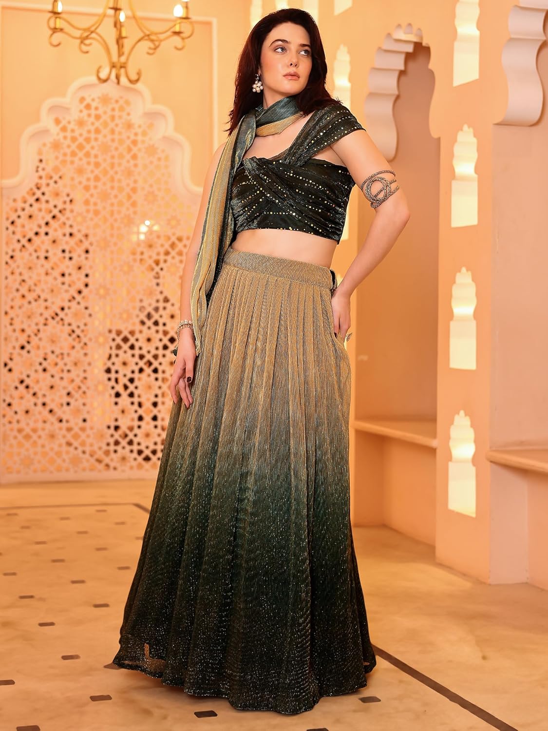 PURVAJA Women's Polyester Blend Semi-Stitched Lehenga Choli