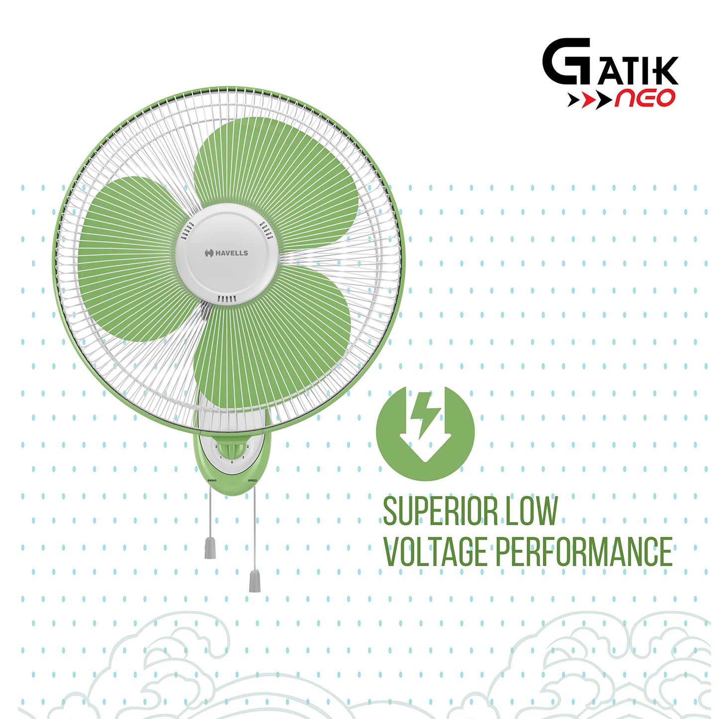 Havells Gatik Pro 400mm Wall Mount Fan|RPM: 1350|Double string for Speed & Oscillation control | Thermal Overloaded Protected Motor | 100% Copper Wire Winding Motor | 2 Year Warranty,230 Volts(Black)