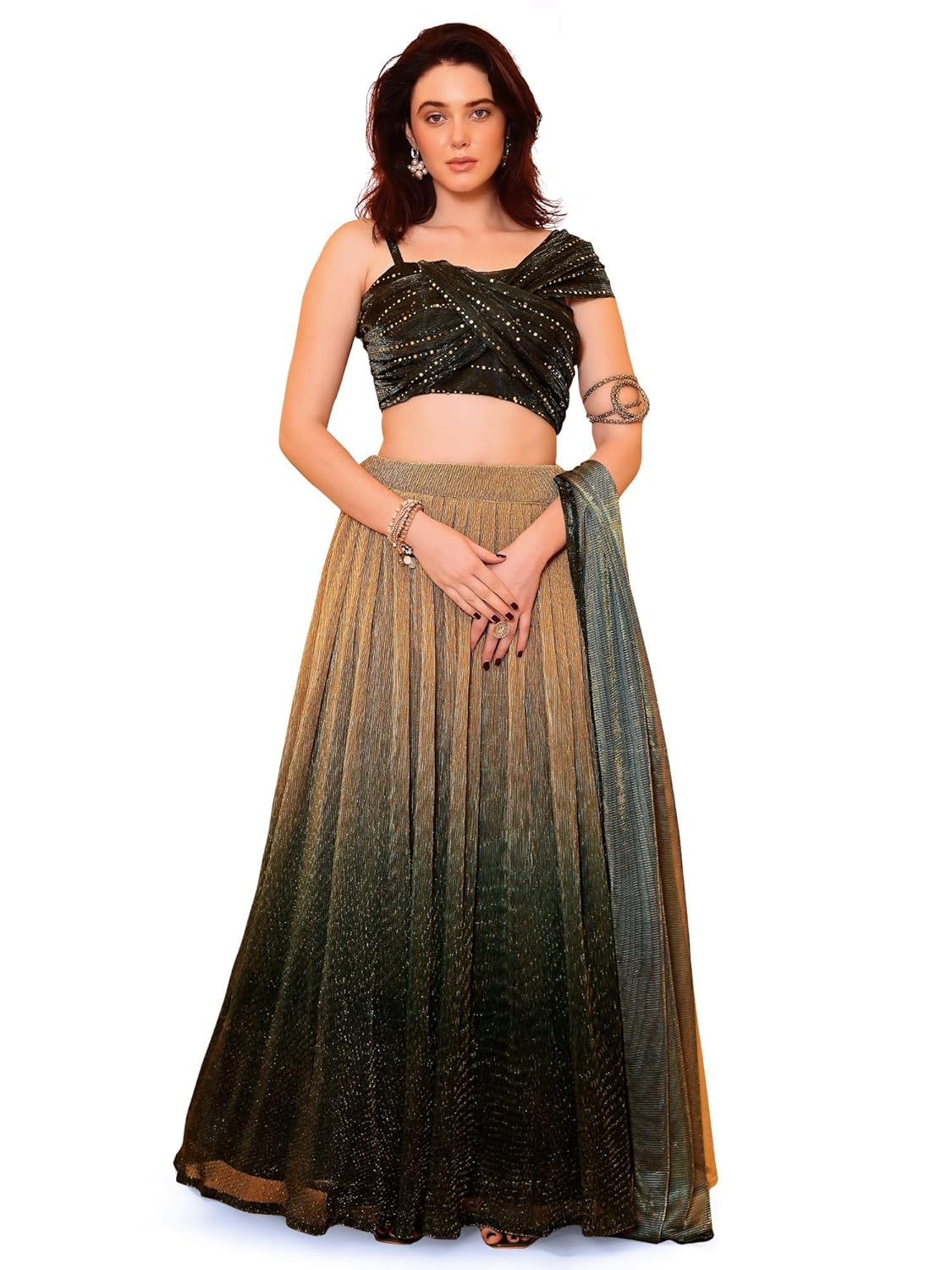 PURVAJA Women's Polyester Blend Semi-Stitched Lehenga Choli