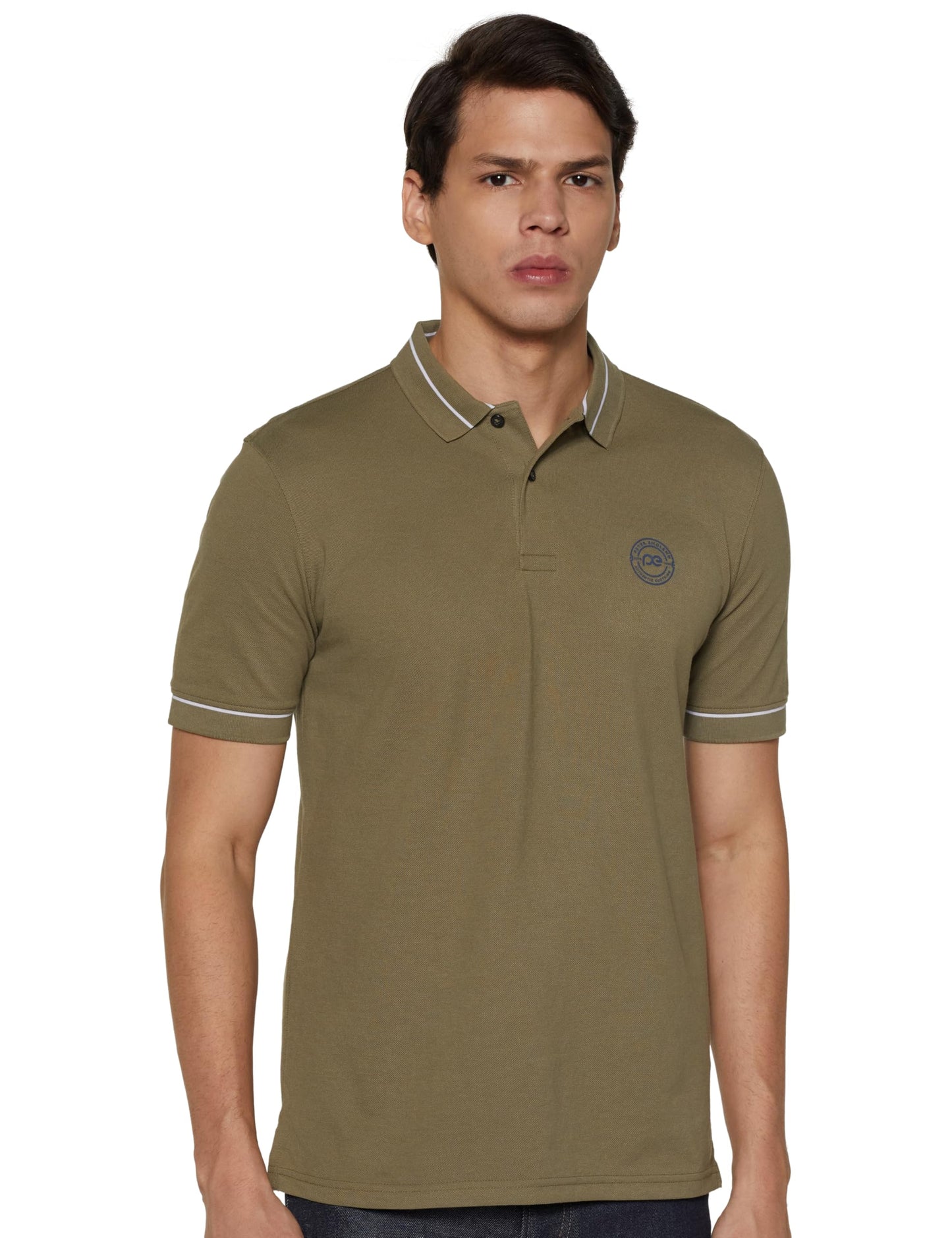 Peter England Men's Regular Fit Insignia Half Sleeve Polo T-Shirt | Cotton Rich | Premium Pique Weave