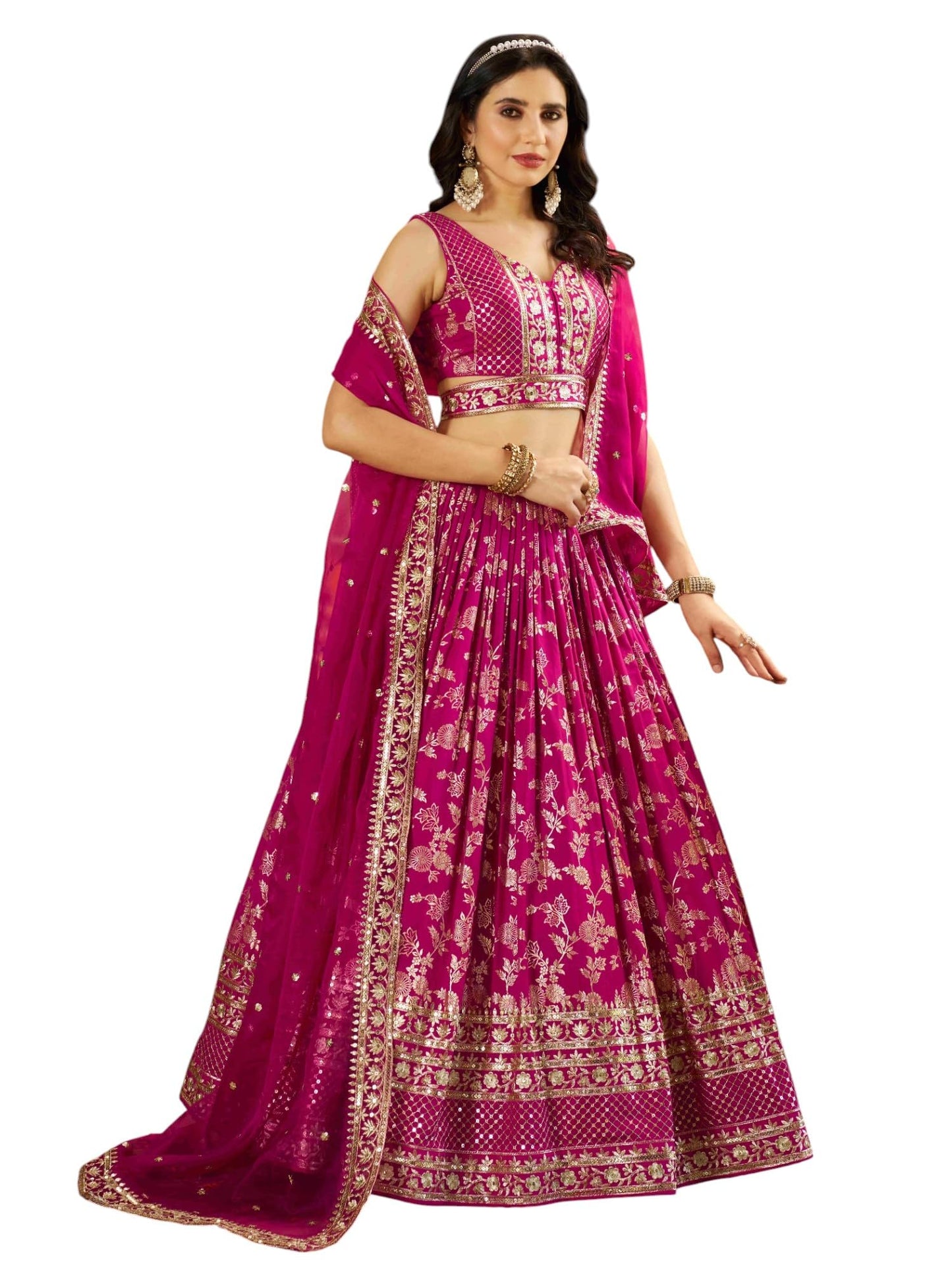 Zeel Clothing Women Dola Silk Semi stitched Sequins Zari Embroidered Jacquard Lehenga Choli With Dupatta (7100-Latest, Free size)