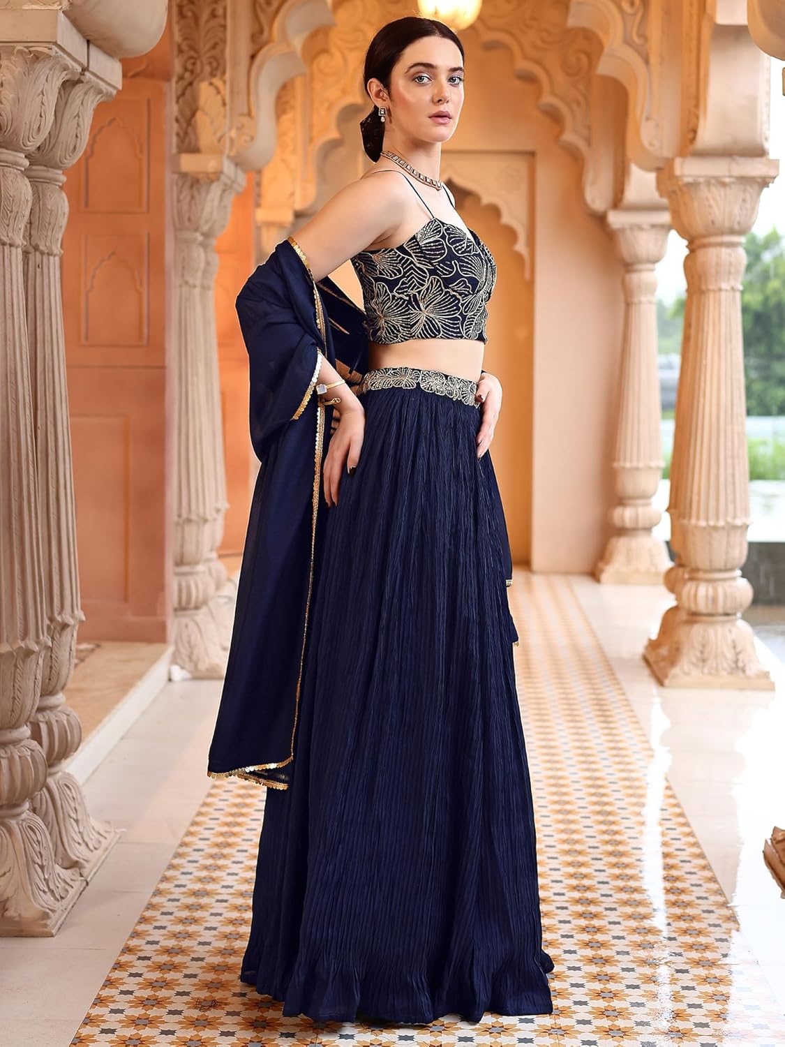 PURVAJA Women's Crush Silk Semi-Stitched Lehenga choli (Rifat)