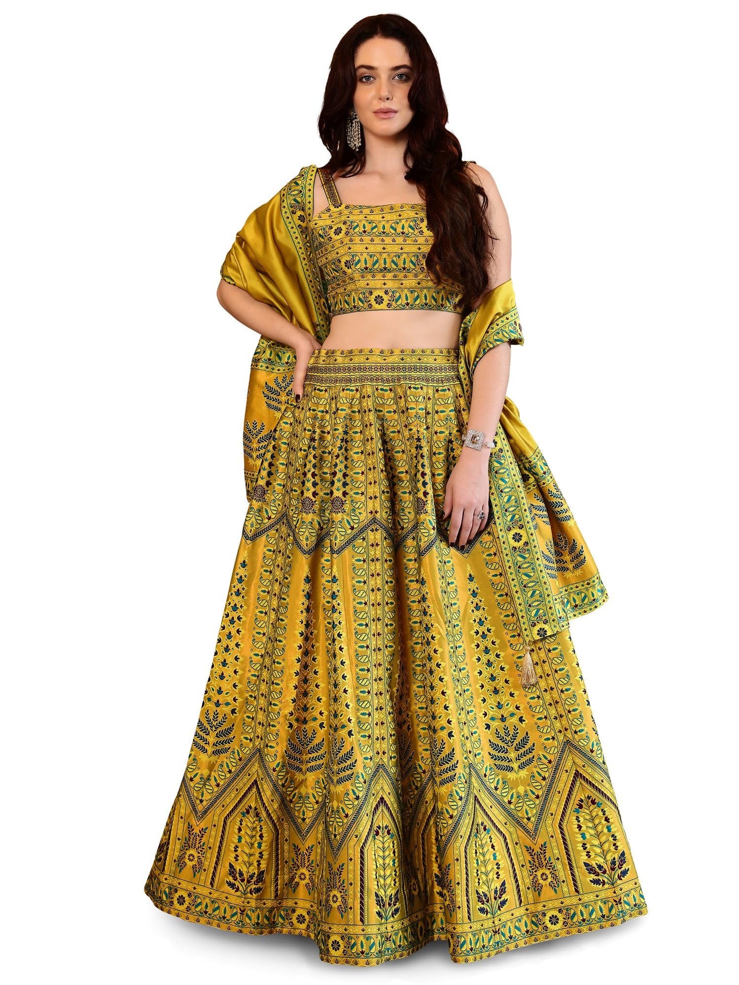 PURVAJA Women Faux Silk Semi-Stitched Lehenga Choli Set