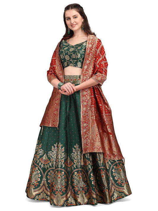 PURVAJA Women's Jacquard Semi-Stitched Lehenga choli