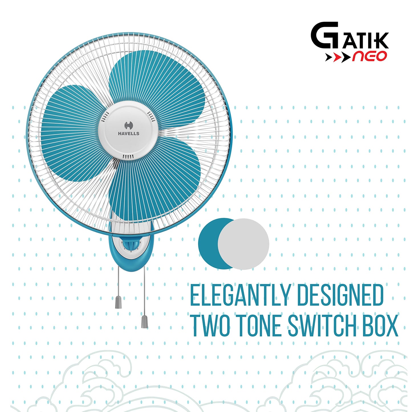 Havells Gatik Pro 400mm Wall Mount Fan|RPM: 1350|Double string for Speed & Oscillation control | Thermal Overloaded Protected Motor | 100% Copper Wire Winding Motor | 2 Year Warranty,230 Volts(Black)