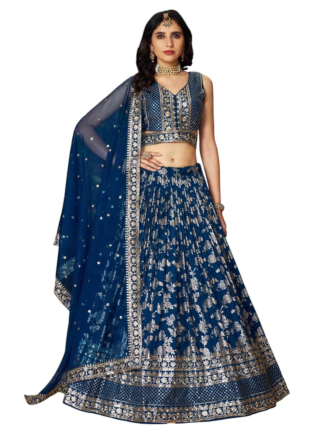 Zeel Clothing Women Dola Silk Semi stitched Sequins Zari Embroidered Jacquard Lehenga Choli With Dupatta (7100-Latest, Free size)