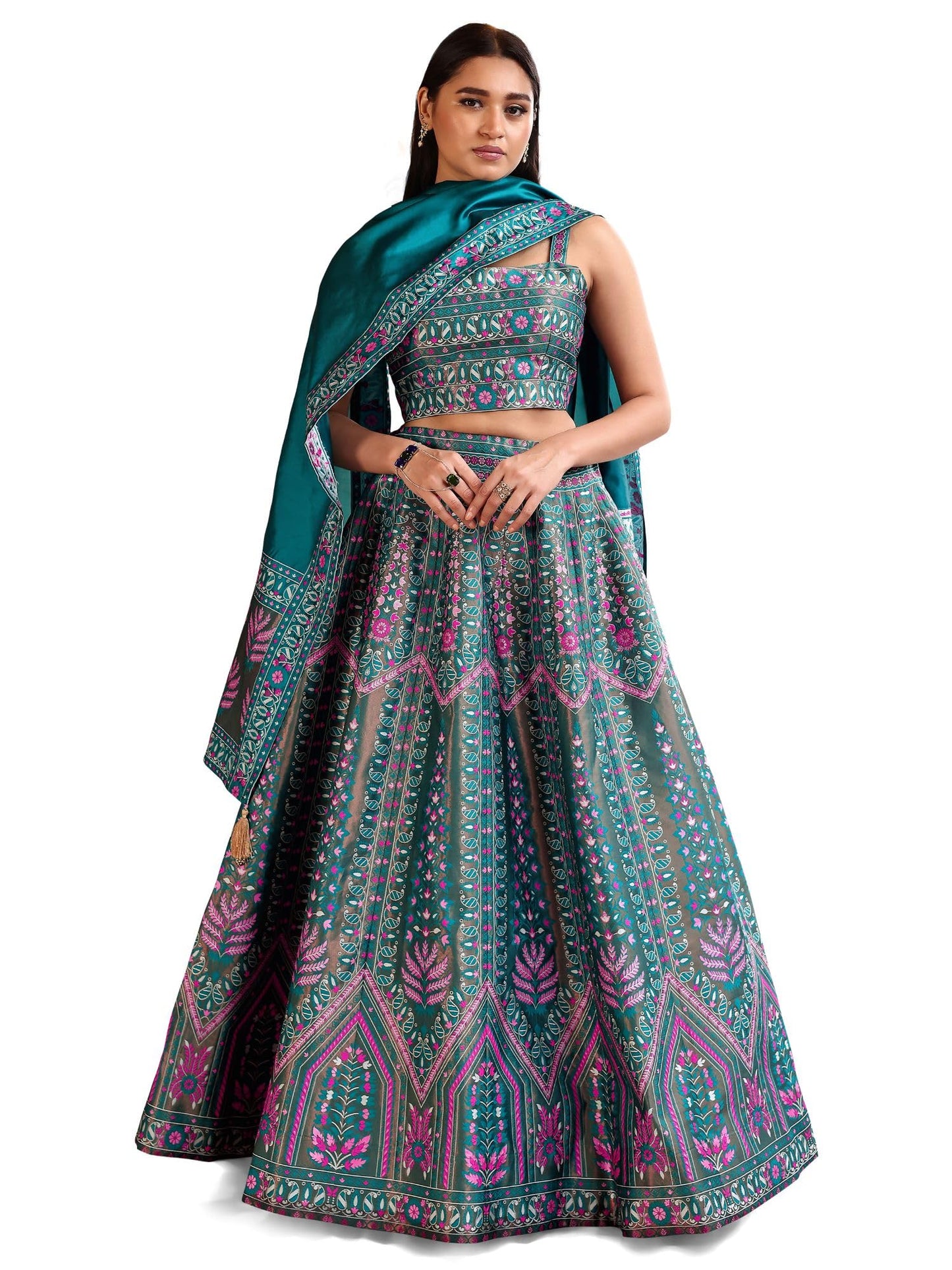 PURVAJA Women Faux Silk Semi-Stitched Lehenga Choli Set