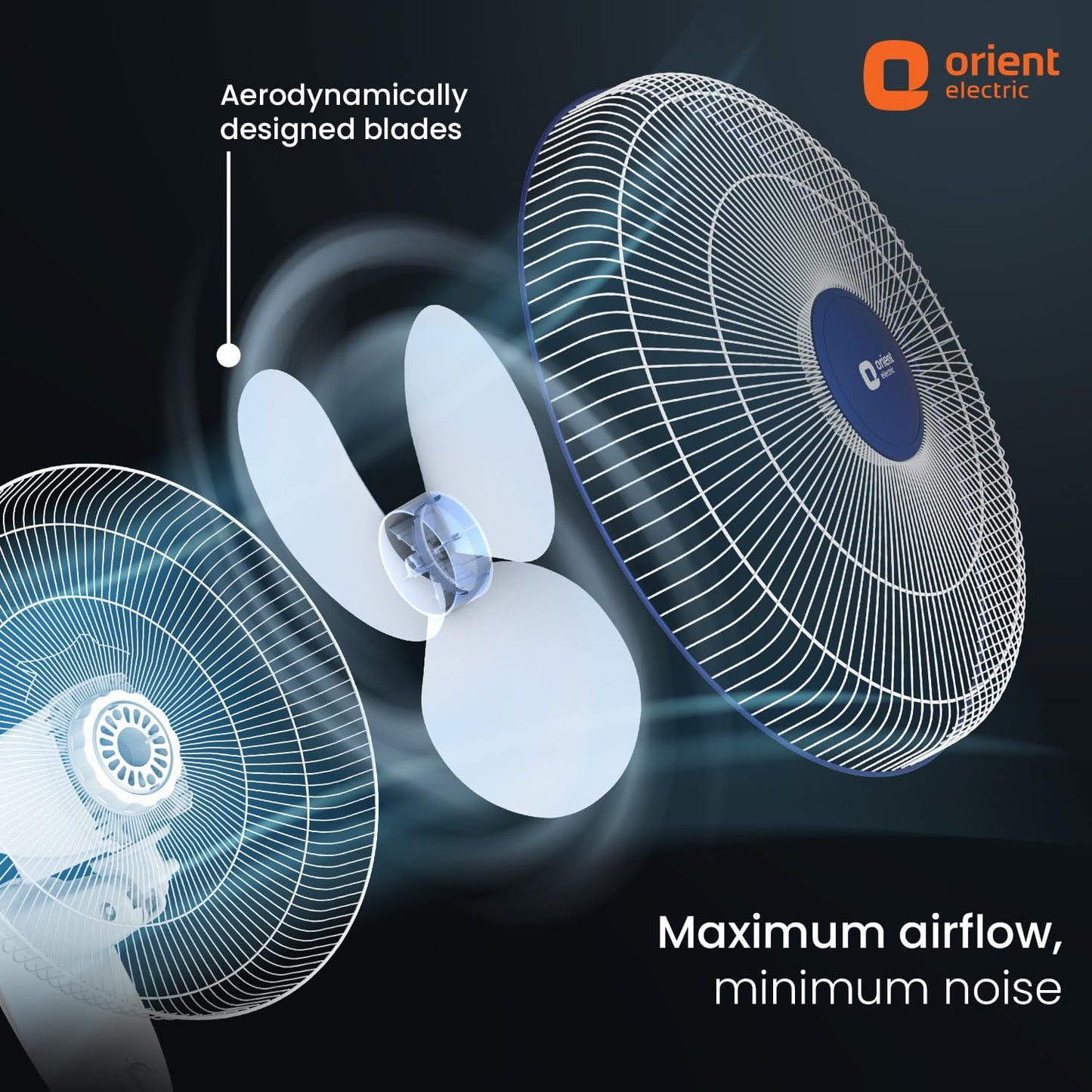 Orient Electric Wall 91 | Wall Fan for Home | 100% Copper Motor with COP-TER Technology | 90 Degree Oscillation & Tilt Mechanism | 3 Speed Pull Cord | Military Grade Guard | White & Blue