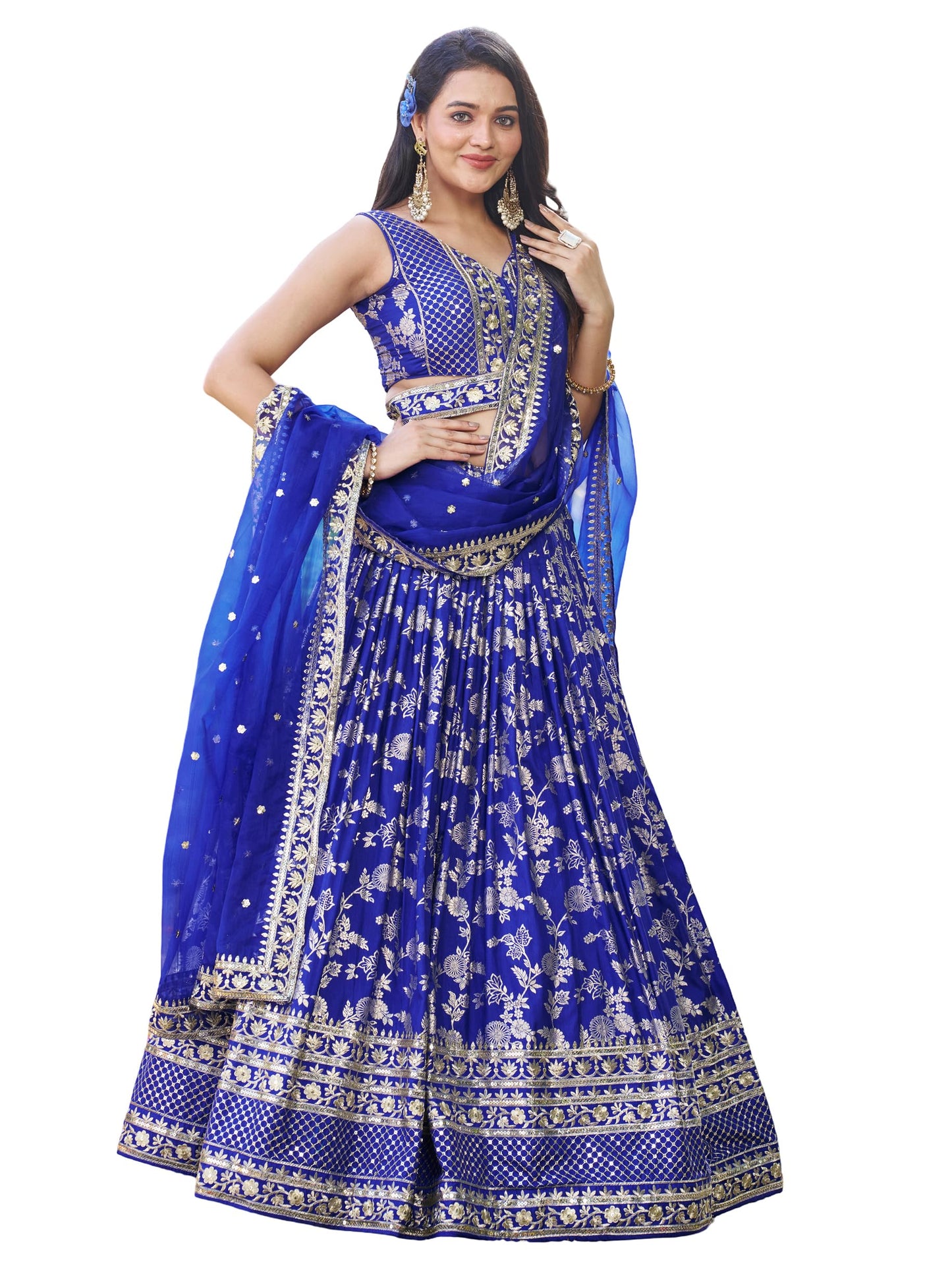 Zeel Clothing Women Dola Silk Semi stitched Sequins Zari Embroidered Jacquard Lehenga Choli With Dupatta (7100-Latest, Free size)