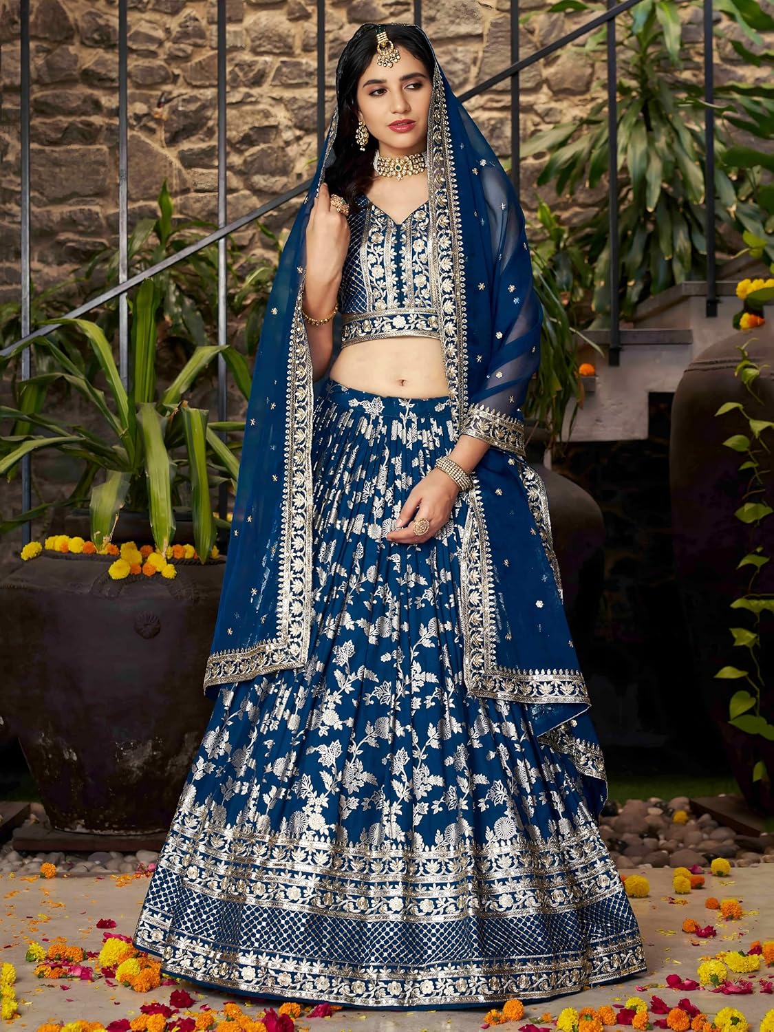 Zeel Clothing Women Dola Silk Semi stitched Sequins Zari Embroidered Jacquard Lehenga Choli With Dupatta (7100-Latest, Free size)