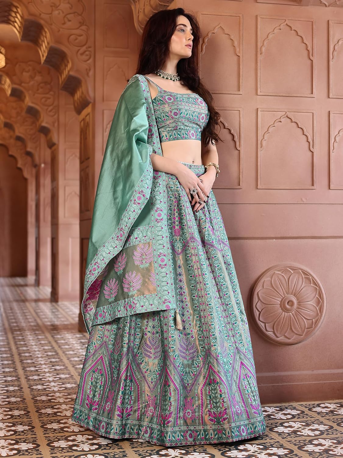 PURVAJA Women Faux Silk Semi-Stitched Lehenga Choli Set