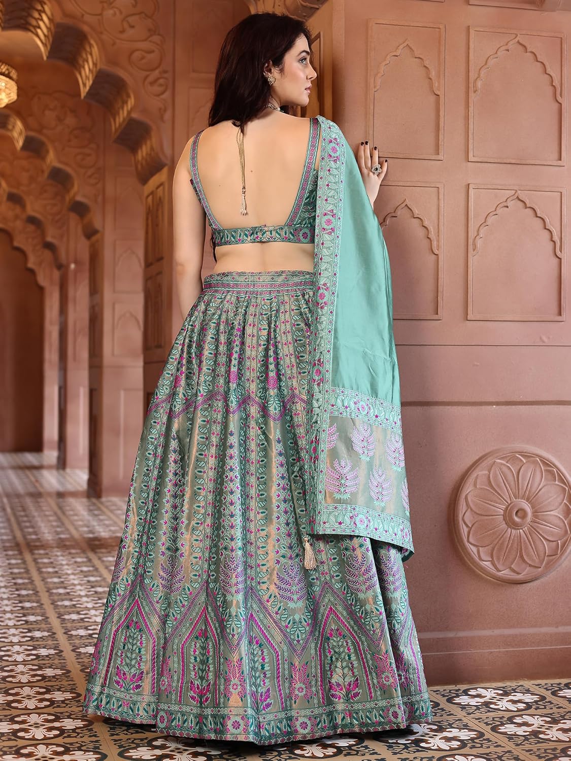 PURVAJA Women Faux Silk Semi-Stitched Lehenga Choli Set