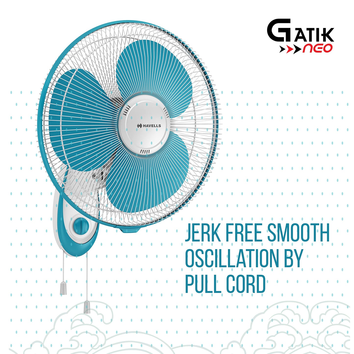 Havells Gatik Pro 400mm Wall Mount Fan|RPM: 1350|Double string for Speed & Oscillation control | Thermal Overloaded Protected Motor | 100% Copper Wire Winding Motor | 2 Year Warranty,230 Volts(Black)