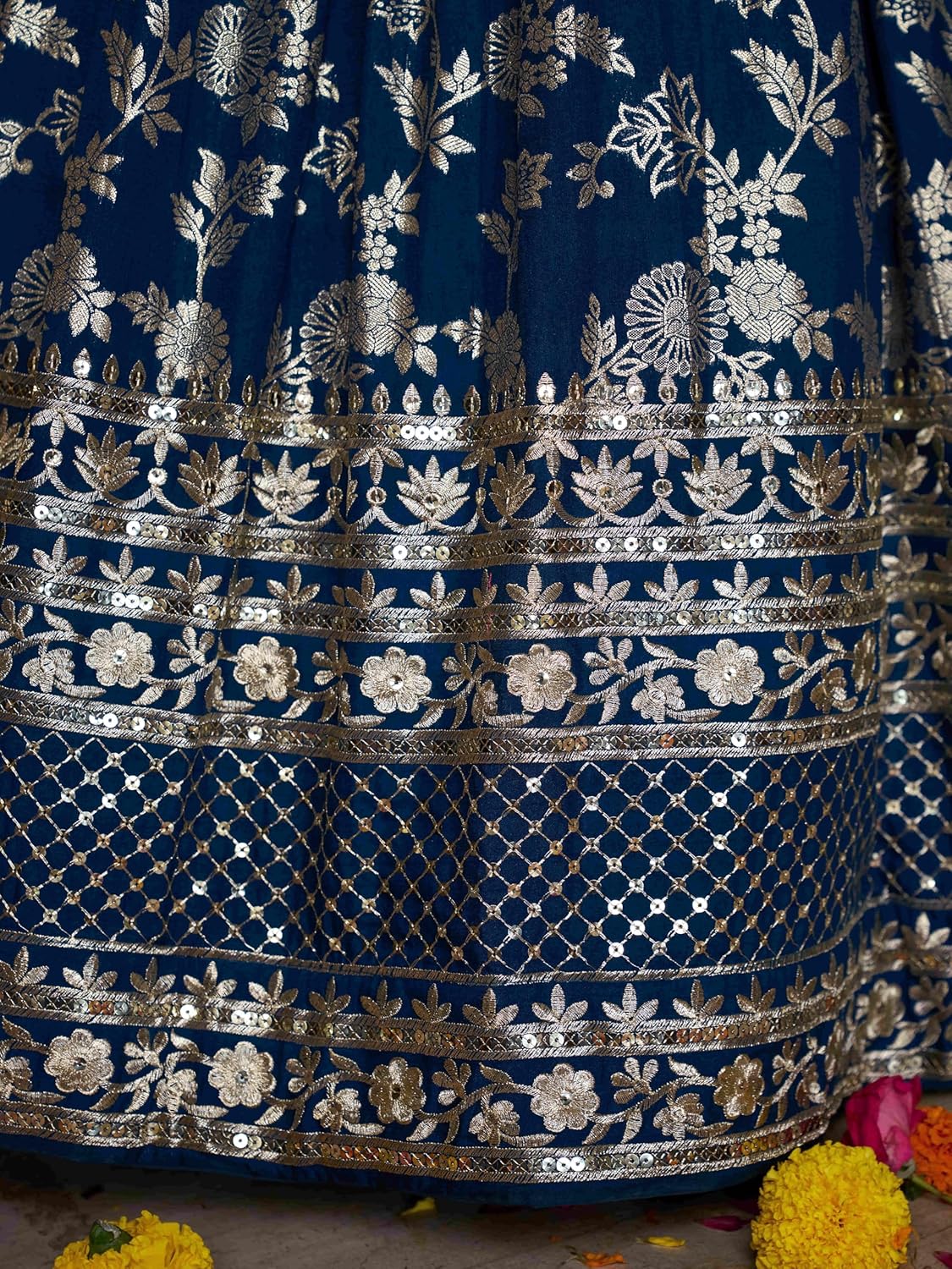 Zeel Clothing Women Dola Silk Semi stitched Sequins Zari Embroidered Jacquard Lehenga Choli With Dupatta (7100-Latest, Free size)