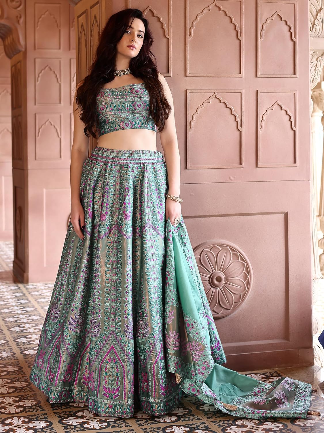 PURVAJA Women Faux Silk Semi-Stitched Lehenga Choli Set