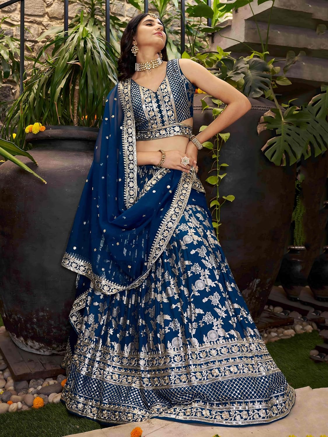 Zeel Clothing Women Dola Silk Semi stitched Sequins Zari Embroidered Jacquard Lehenga Choli With Dupatta (7100-Latest, Free size)