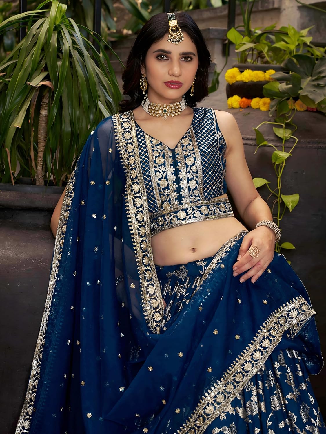 Zeel Clothing Women Dola Silk Semi stitched Sequins Zari Embroidered Jacquard Lehenga Choli With Dupatta (7100-Latest, Free size)