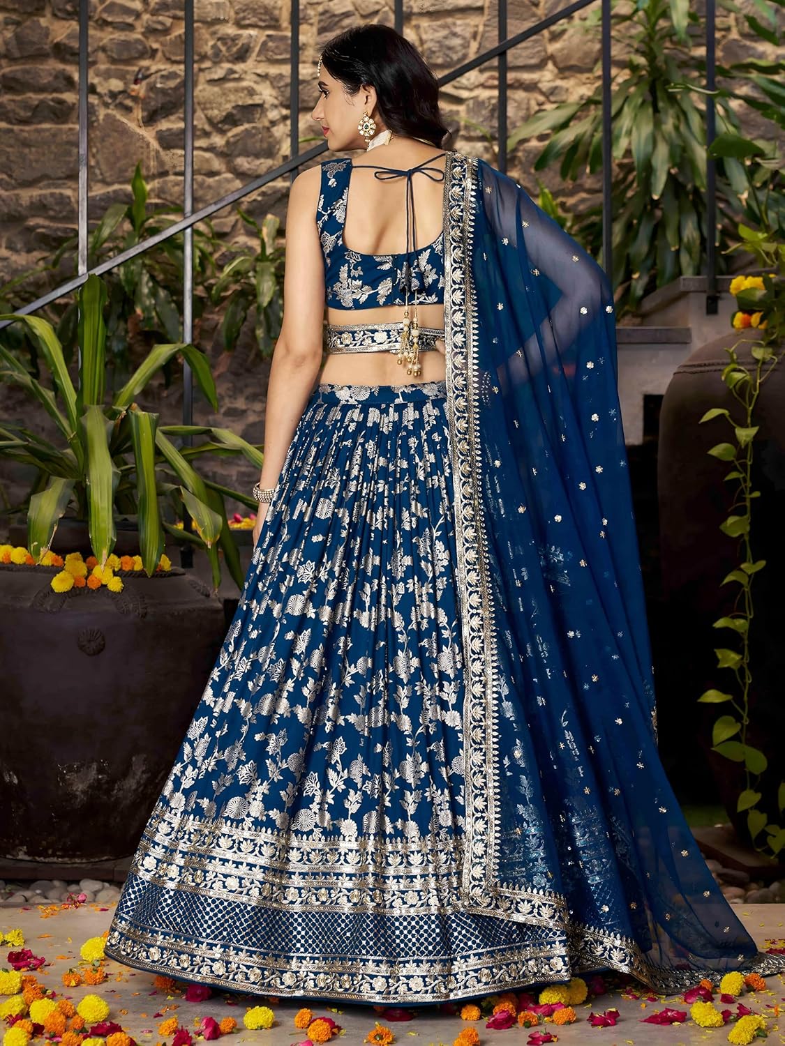 Zeel Clothing Women Dola Silk Semi stitched Sequins Zari Embroidered Jacquard Lehenga Choli With Dupatta (7100-Latest, Free size)