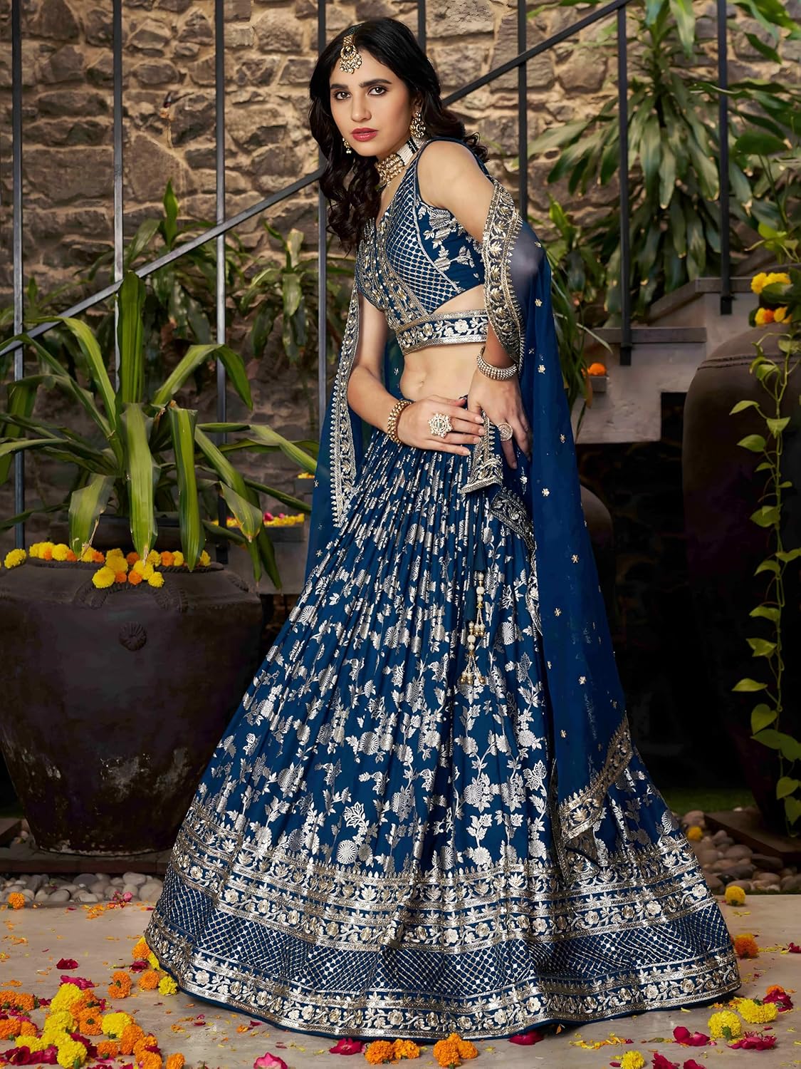 Zeel Clothing Women Dola Silk Semi stitched Sequins Zari Embroidered Jacquard Lehenga Choli With Dupatta (7100-Latest, Free size)