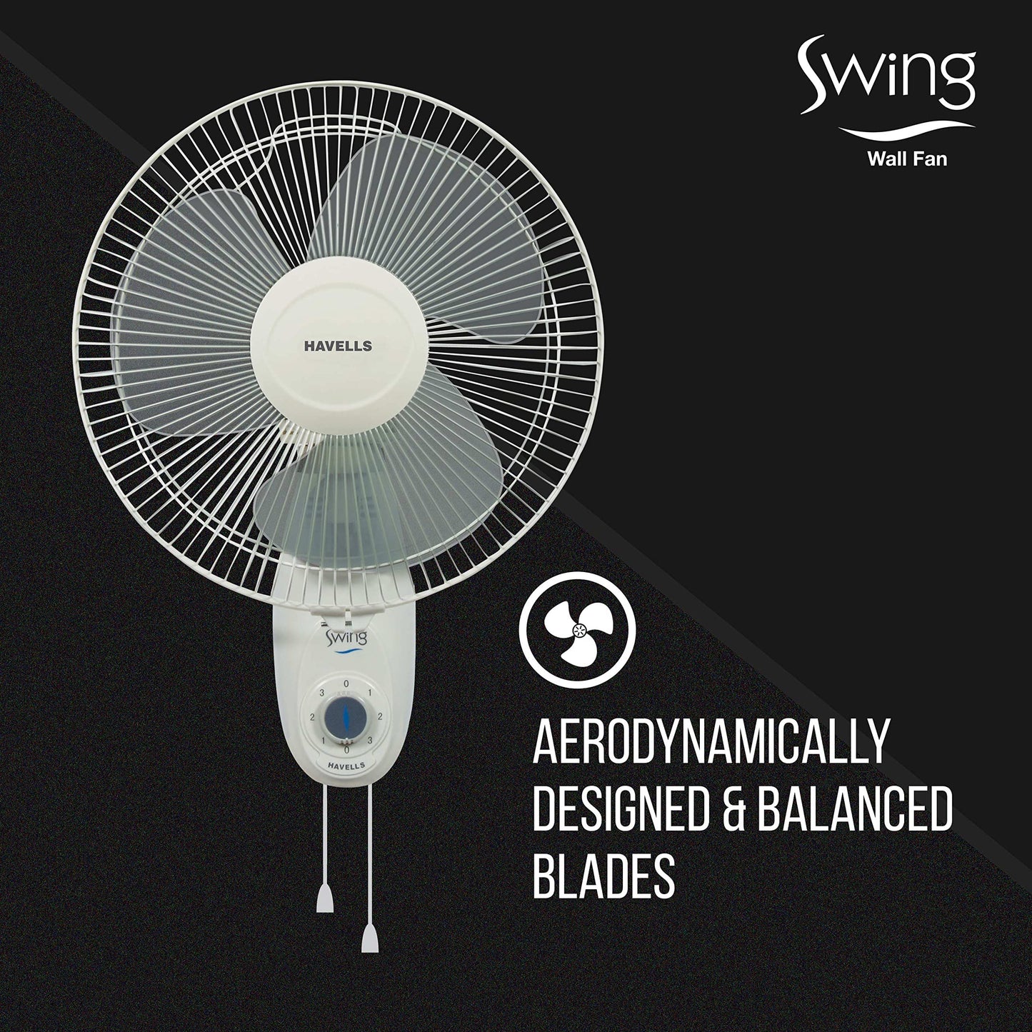 Havells Gatik Pro 400mm Wall Mount Fan|RPM: 1350|Double string for Speed & Oscillation control | Thermal Overloaded Protected Motor | 100% Copper Wire Winding Motor | 2 Year Warranty,230 Volts(Black)
