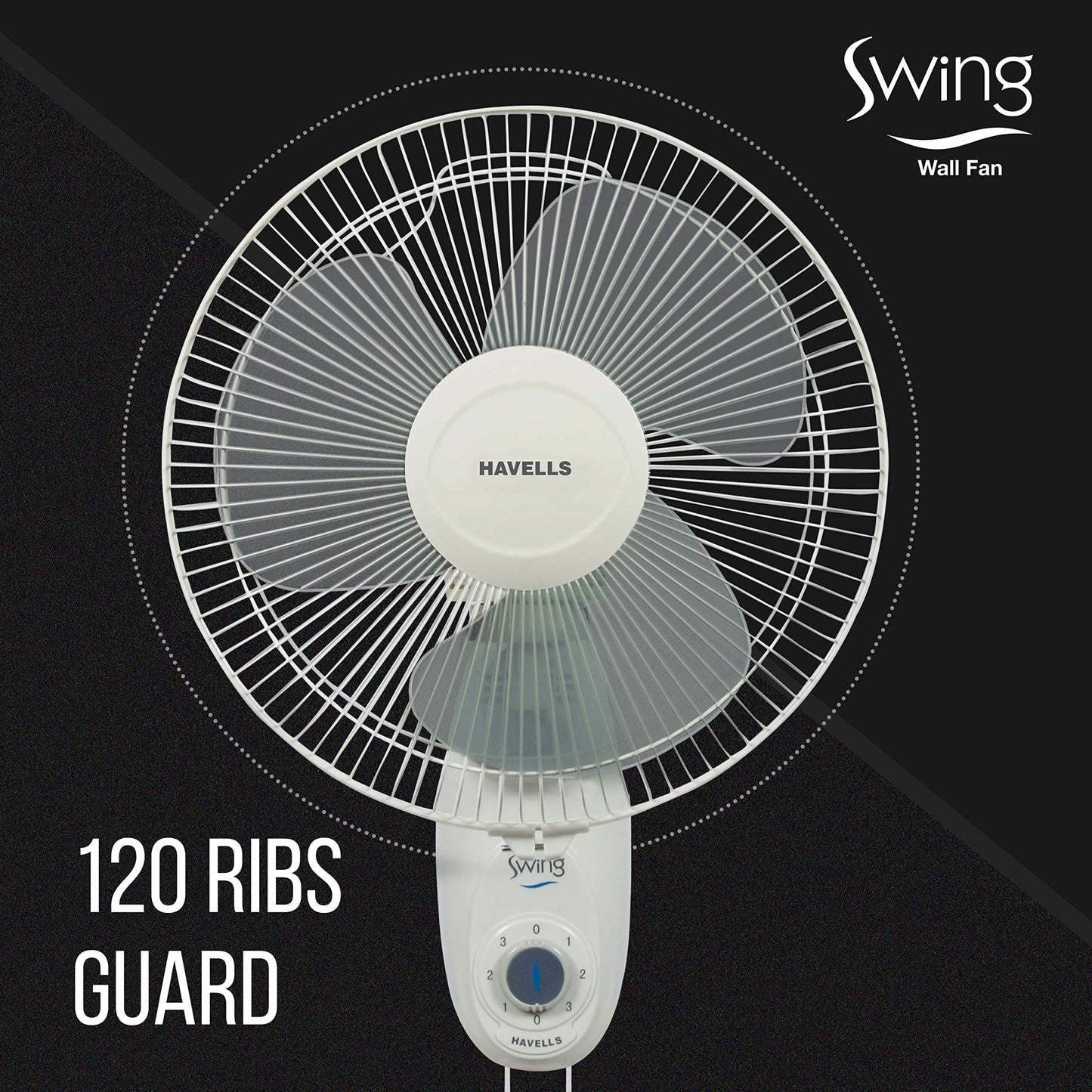 Havells Gatik Pro 400mm Wall Mount Fan|RPM: 1350|Double string for Speed & Oscillation control | Thermal Overloaded Protected Motor | 100% Copper Wire Winding Motor | 2 Year Warranty,230 Volts(Black)